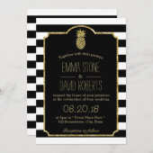 Invitation Mariage Hawaiian Gold Pineappy Modern Stripes (Devant / Derrière)