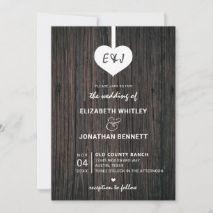 Invitation Mariage Heart Rustic Wood