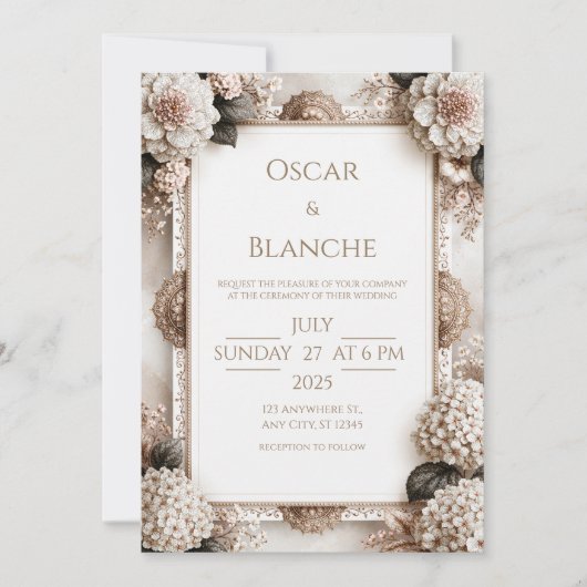 Invitation Mariage Héritage Hydrangea Ivoire (Devant)