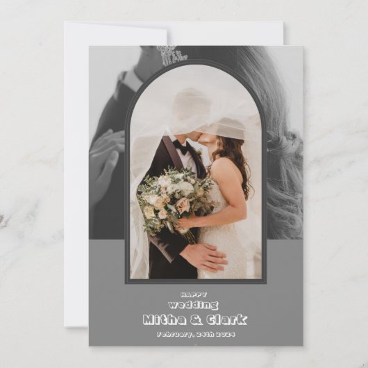 Invitation Mariage heureux en gris simple (Devant)