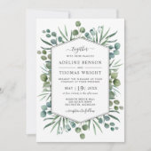 Invitation Mariage Hexagone de Verdure d'Eucalyptus à l'Aquar (Devant)