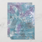 INVITATION MARIAGE HIBISCUS EN COULEUR D'EAU BLEU (Devant / Derrière)