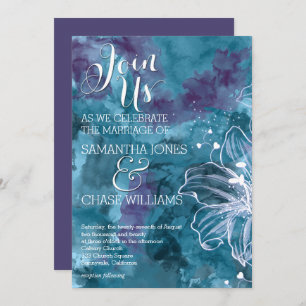INVITATION MARIAGE HIBISCUS EN COULEUR D'EAU BLEU