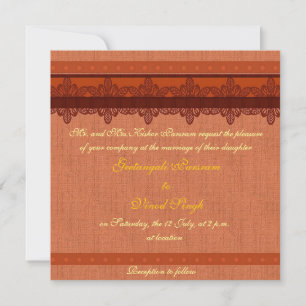 Invitation mariage hindou à brocart rouge clair