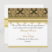 Invitation mariage hindou de la brocade de damas d'or (Devant / Derrière)
