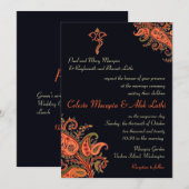 Invitation Mariage hindou de l'Orange bleu de la marine de Ga (Devant / Derrière)