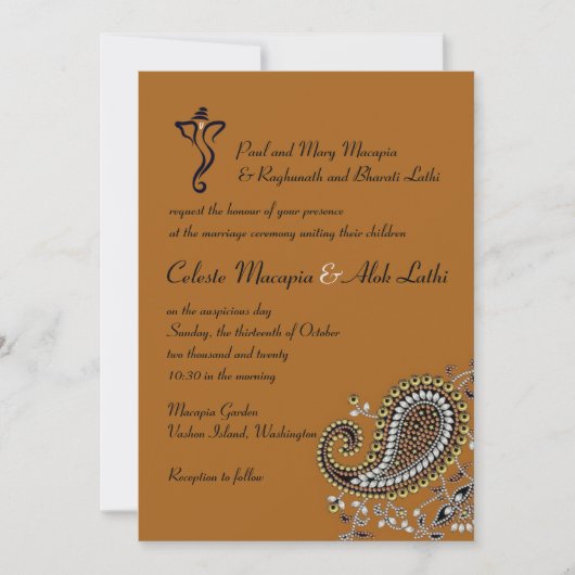Invitation Mariage hindou de Paisley Gold Silver Navy (Devant)