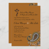 Invitation Mariage hindou de Paisley Gold Silver Navy (Devant / Derrière)