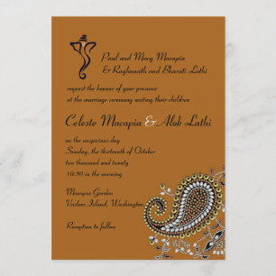 Invitation Mariage hindou de Paisley Gold Silver Navy