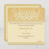 Invitation Mariage hindou de paisley or (Devant / Derrière)