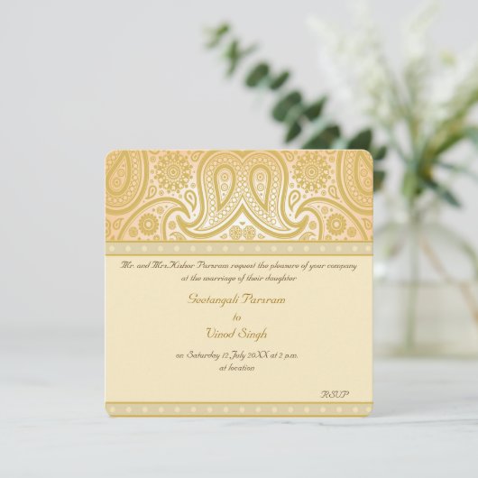 Invitation Mariage hindou de paisley or (Debout devant)