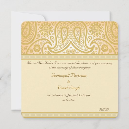 Invitation Mariage hindou de paisley or (Devant)