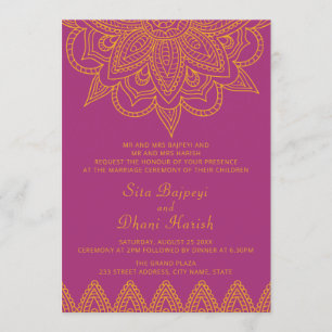 Invitation Mariage hindou indien aux couleurs roses Mehndi