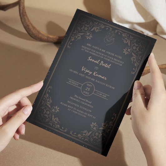 Invitation Mariage hindou indien Ganesha Logo Dark Intricte