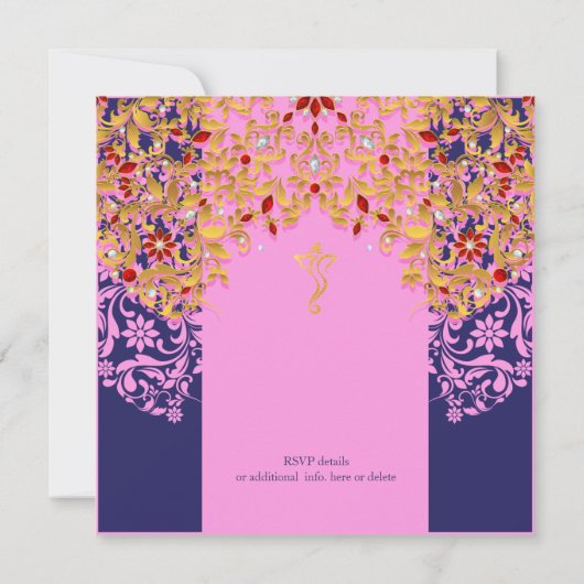 Invitation Mariage Hindou Lux Bijoux or rose bleu (Dos)