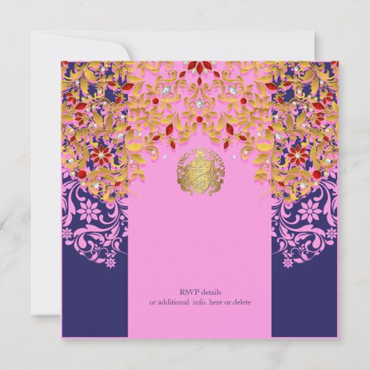 Invitation Mariage Hindou Lux Bijoux or rose bleu (Dos)