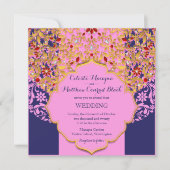 Invitation Mariage Hindou Lux Bijoux or rose bleu (Devant)
