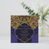 Invitation Mariage Hindou Lux Bijoux or rouge bleu (Debout devant)