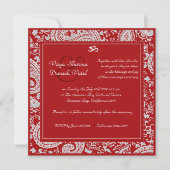 Invitation mariage hindoue damassé rouge et blanc (Devant)