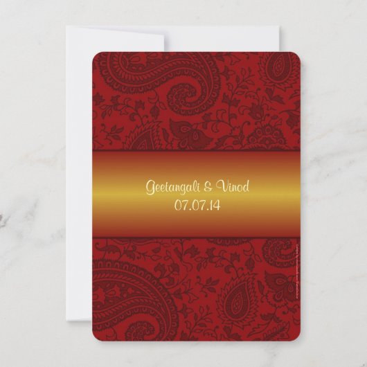 Invitation mariage hindoue damassé rouge et or (Dos)