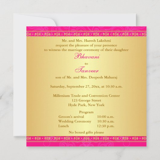 Invitation Mariage | Hindu | Ganesh | Rose, Or | Défilés (Dos)