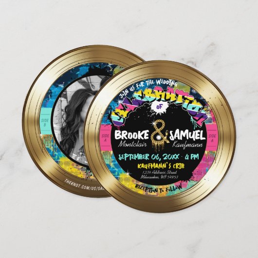 Invitation Mariage Hip hop de la photo retro 80's 90's Gold (Devant / Derrière)