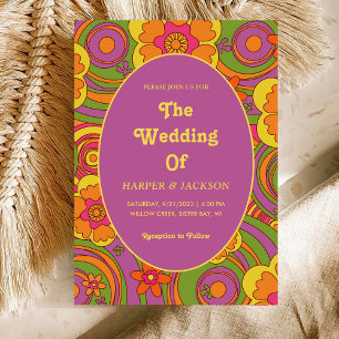 Invitation Mariage Hippie Rétro Années 70 Floral Coloré Audac