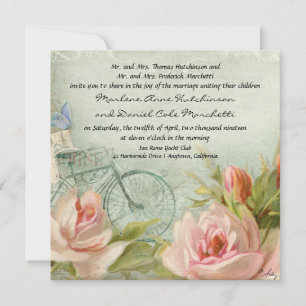 Invitation Mariage Hipster Bicycle Rose Rustic Wood Cottage