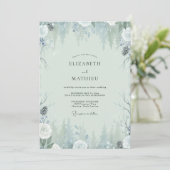 Invitation Mariage Hiver Eucalyptus Cône de Pin Glacé (Debout devant)