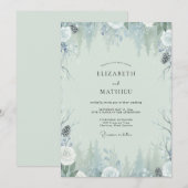 Invitation Mariage Hiver Eucalyptus Cône de Pin Glacé (Devant / Derrière)