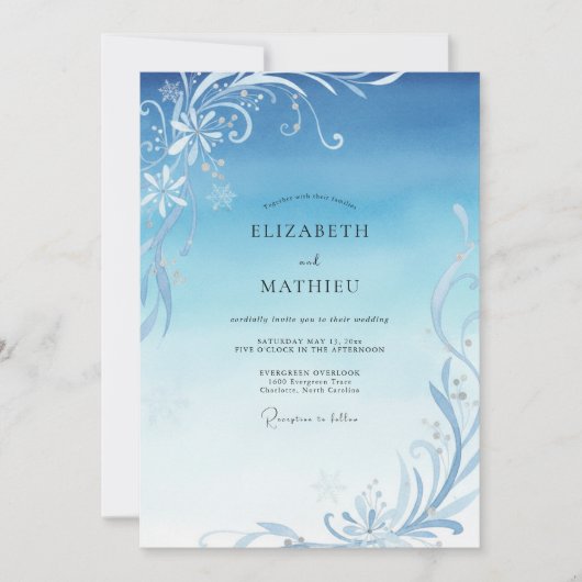 Invitation Mariage Hiver Eucalyptus Filigrane de Glace (Devant)