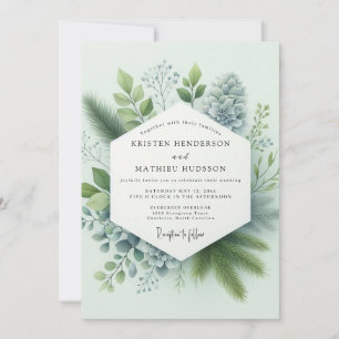 Invitation Mariage hivernal aérien vert sauge