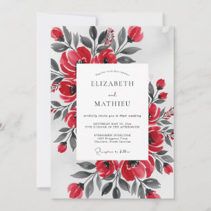 Invitation Mariage hivernal artistique à l'aquarelle rouge