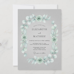 Invitation Mariage hivernal artistique vert sauge