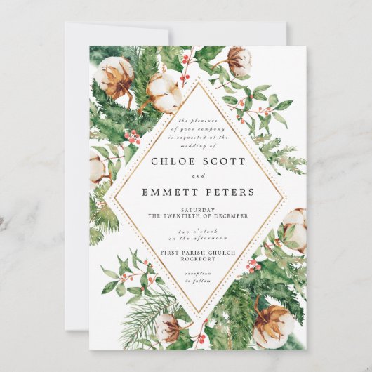 Invitation Mariage hivernal blanc blanc blanc de pin (Devant)