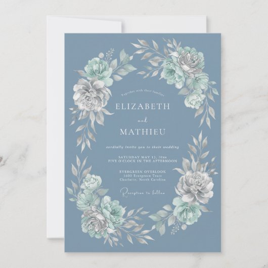 Invitation Mariage hivernal bleu acier croquant (Devant)