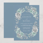 Invitation Mariage hivernal bleu acier croquant (Devant / Derrière)