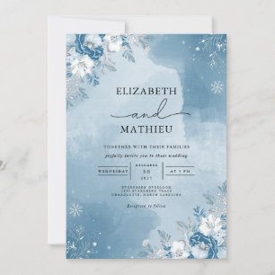 Invitation Mariage hivernal bleu Icy