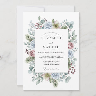 Invitation Mariage hivernal bleu poussiéreux