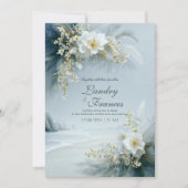 Invitation Mariage hivernal côtier aux fleurs blanches éthéré (Devant)