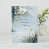 Invitation Mariage hivernal côtier aux fleurs blanches éthéré (Debout devant)