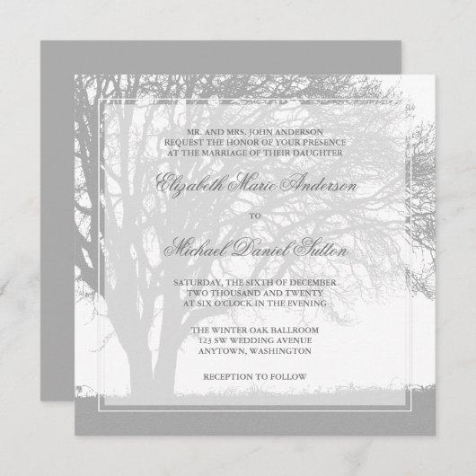Invitation Mariage hivernal de chênes gris (Devant / Derrière)