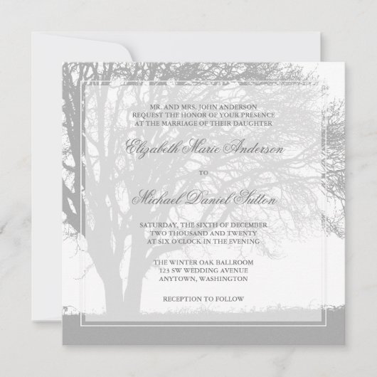 Invitation Mariage hivernal de chênes gris (Devant)