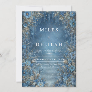 Invitation Mariage hivernal de conte de fées à motif floral b