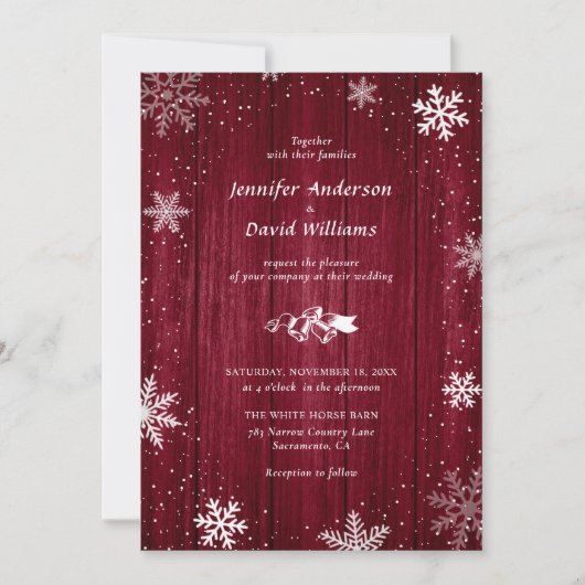 Invitation Mariage hivernal de la flamme des neiges en Bourgo (Devant)