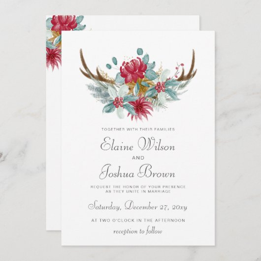 Invitation Mariage hivernal des cerfs de bois (Devant / Derrière)