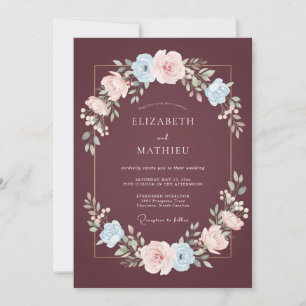 Invitation Mariage hivernal élégant bordeaux