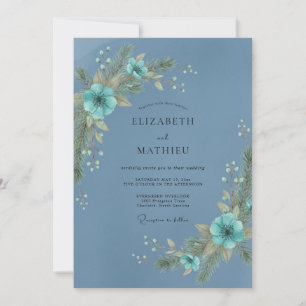 Invitation Mariage hivernal éthéré bleu acier