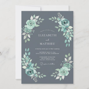 Invitation Mariage hivernal éthéré sarcelle poussiéreuse