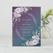 Invitation Mariage hivernal éthéré sarcelle prune (Debout devant)